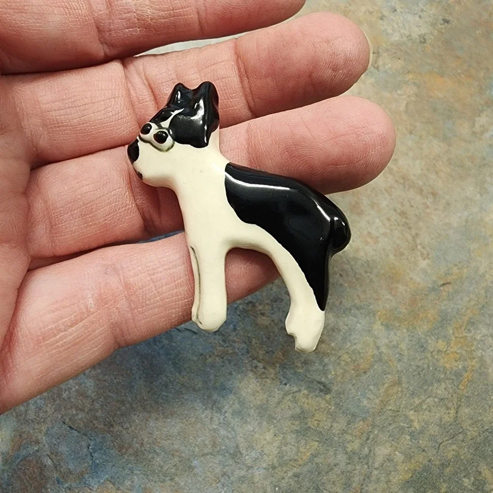 BOSTON TERRIER - hat pin , lapel pin , tie tac , hatpin Ceramic, Hand Painted
